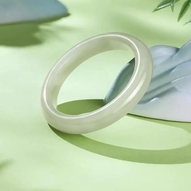 Artisan Lock Heart Jade Bangles Pale Greenish White Jade Women's-4