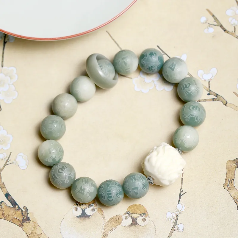 Artisan Lock Heart Jade Bodhi Root Bracelets Unisex-4