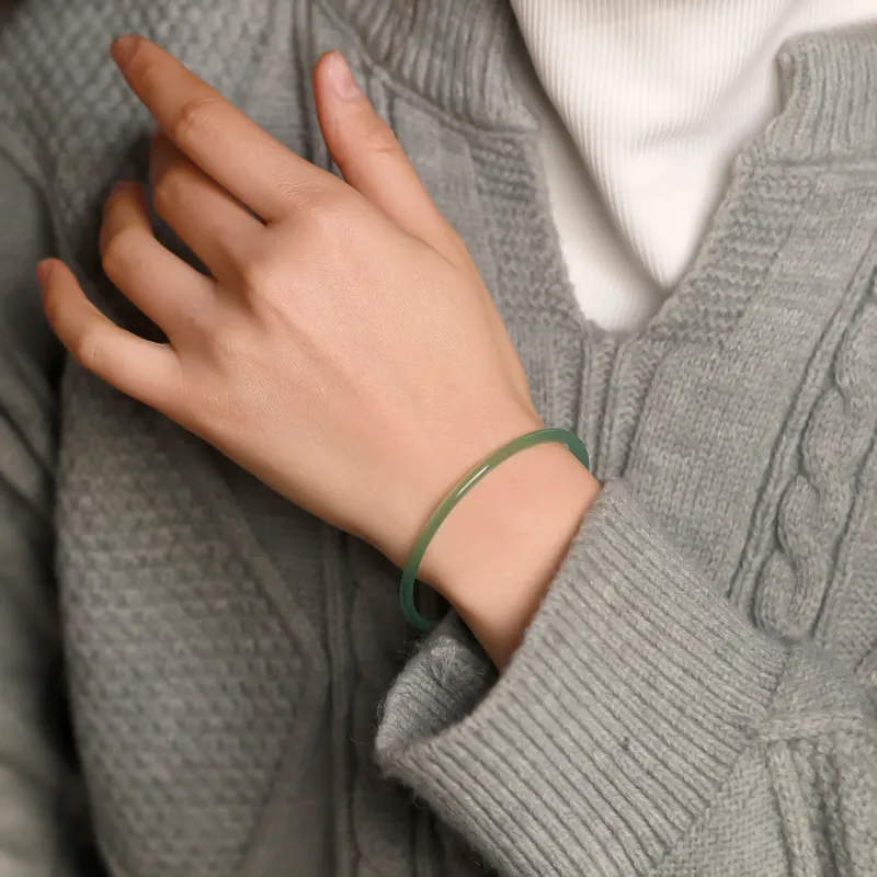 Artisan Lock Heart Jade Chalcedony Bangles Women's-4
