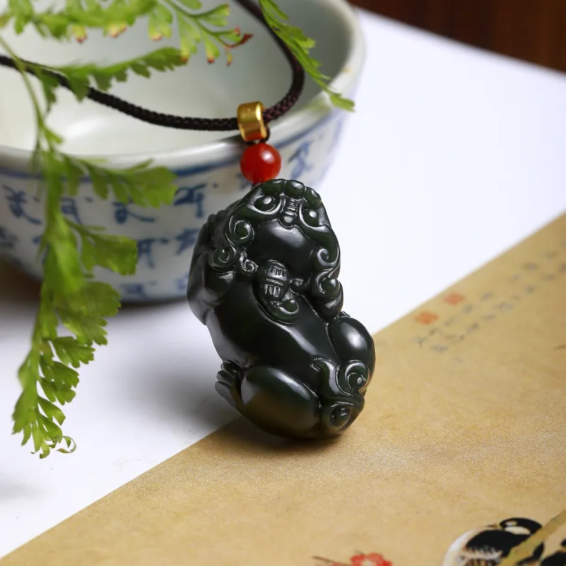 Artisan Lock Heart Jade Hetian Jade Necklaces Green Jade Unisex-3