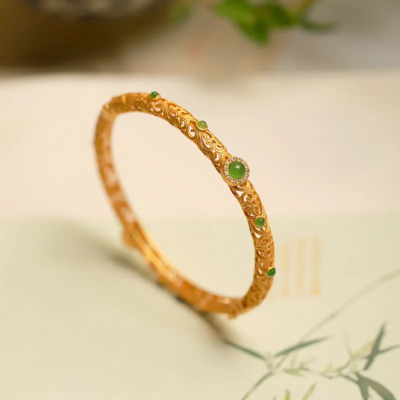 Artisan Lock Heart Jade Hetian Jade Bangles Women's Jasper-4