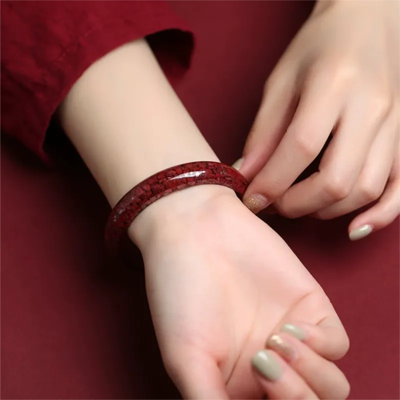 Artisan Lock Heart Jade Cinnabar Bangles Women's-1