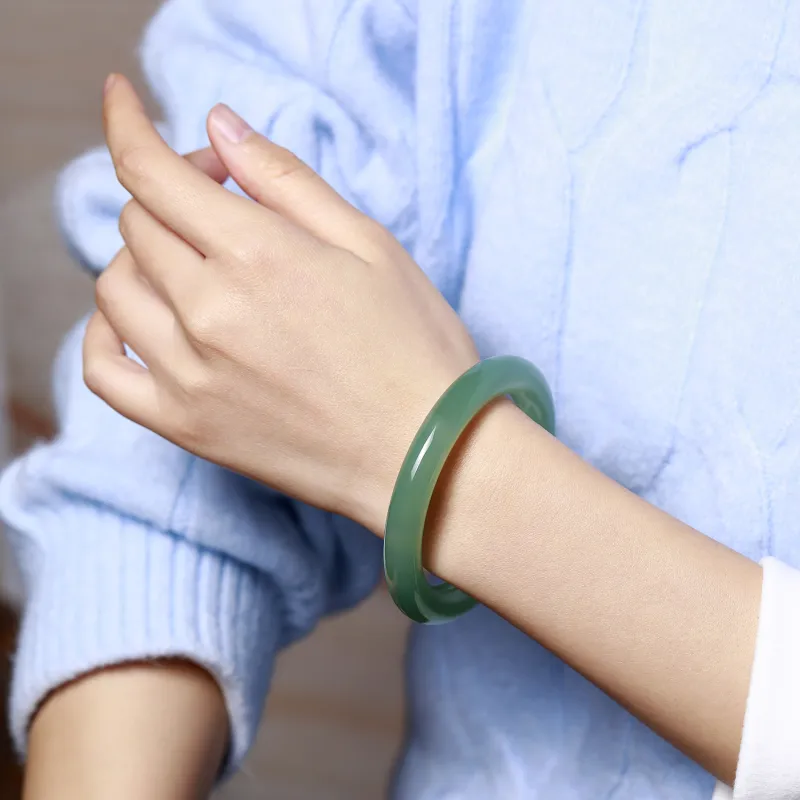 Artisan Lock Heart Jade Chalcedony Bangles Women's-1