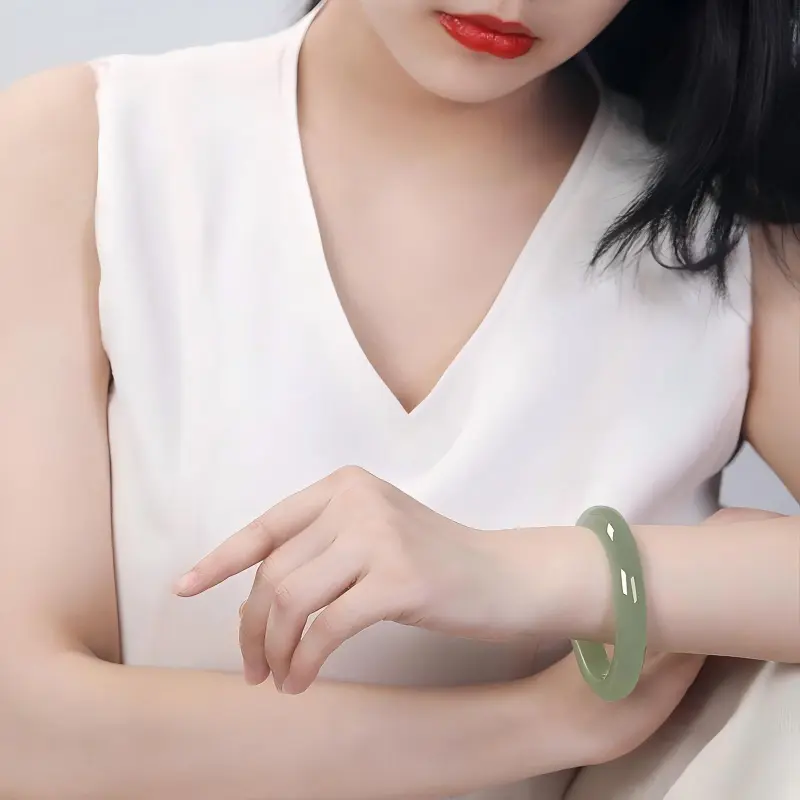 Artisan Lock Heart Jade Hetian Jade Bangles Green Jade Women's-1