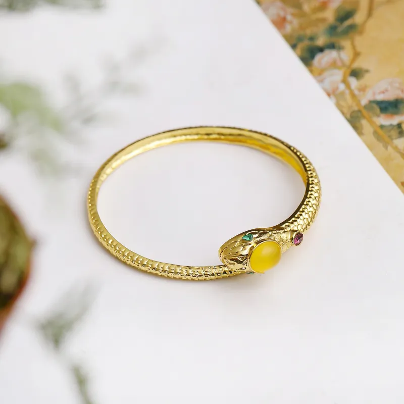 Artisan Lock Heart Jade Chalcedony Bangles Women's-5