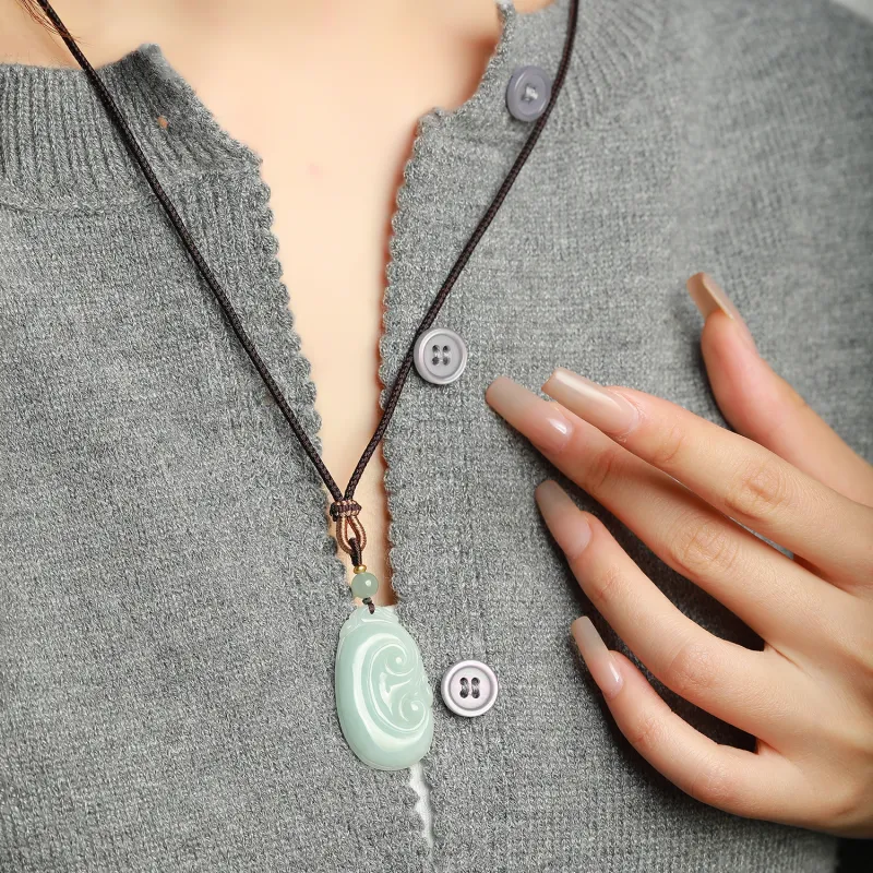 Artisan Lock Heart Jade Glutinous Jade Jadeite Necklaces Unisex-1