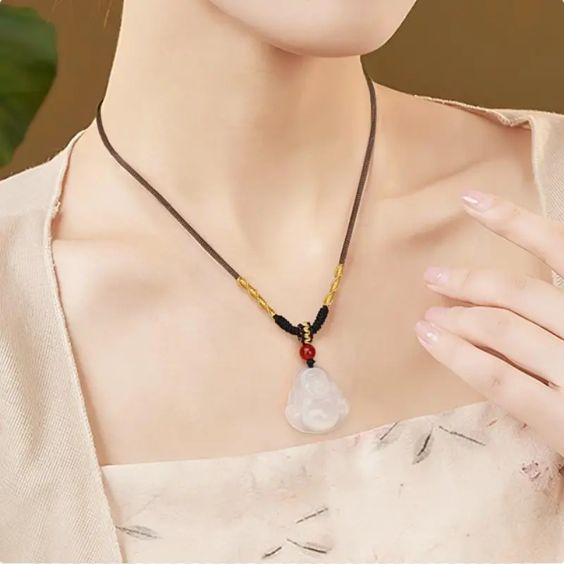 Artisan Lock Heart Jade Chalcedony Necklaces Unisex-3