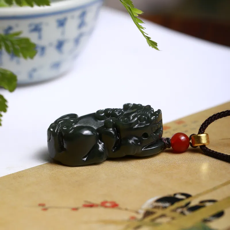 Artisan Lock Heart Jade Hetian Jade Necklaces Green Jade Unisex-5