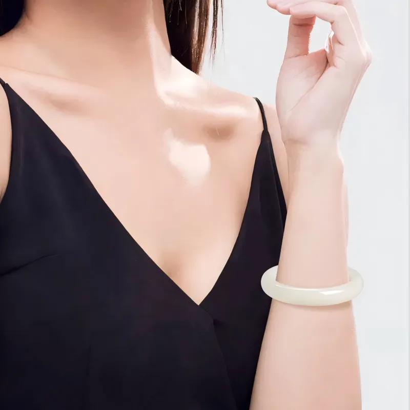 Artisan Lock Heart Jade Bangles Pale Greenish White Jade Unisex-1