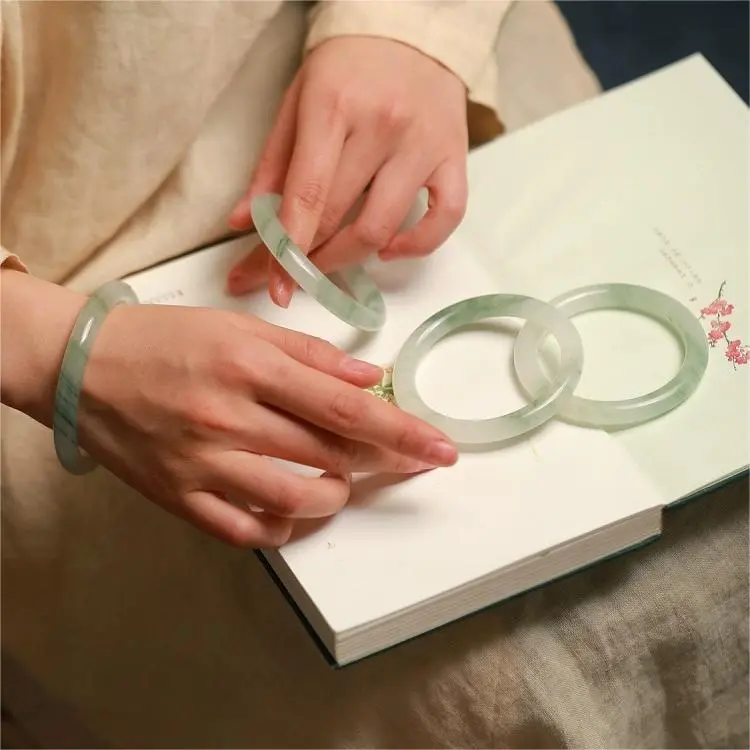 Artisan Lock Heart Jade Chalcedony Jade Bangles Women's-1