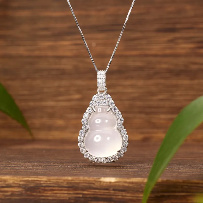 Artisan Lock Heart Jade Chalcedony Necklaces Women's-1