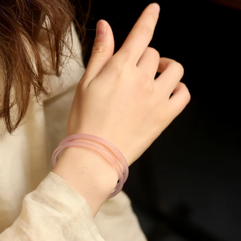 Artisan Lock Heart Jade Chalcedony Bangles Women's-3