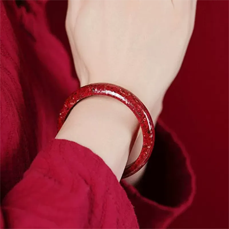 Artisan Lock Heart Jade Cinnabar Bangles Women's-2