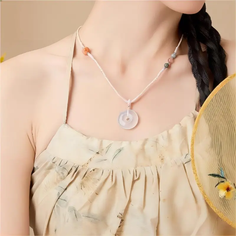 Artisan Lock Heart Jade Chalcedony Necklaces Unisex-5