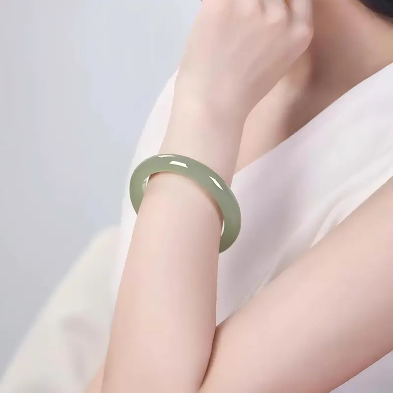 Artisan Lock Heart Jade Hetian Jade Bangles Green Jade Women's-2