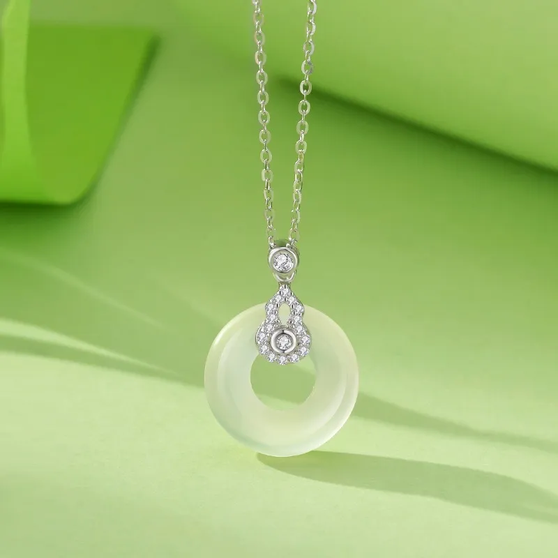 Artisan Lock Heart Jade Natural Chalcedony Jade Necklaces Women's-4