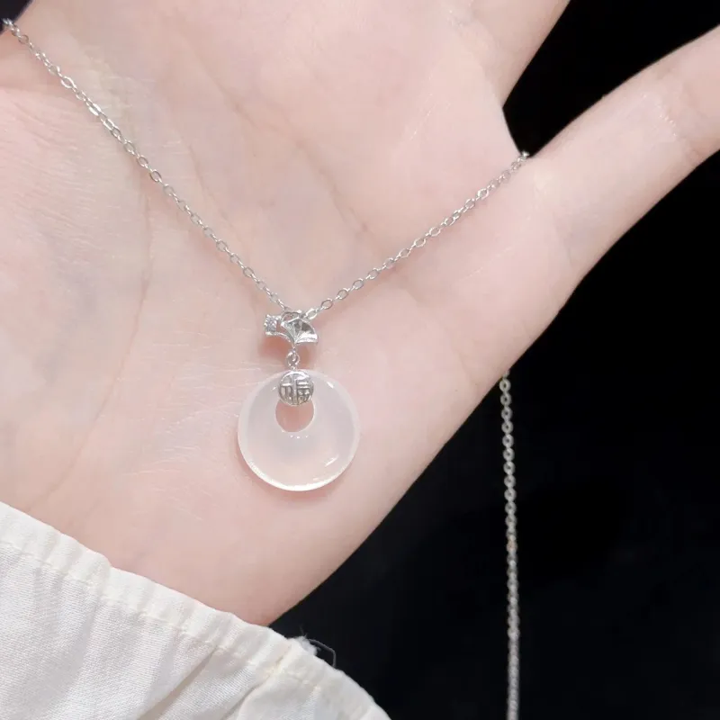 Artisan Lock Heart Jade Chalcedony Necklaces Women's-3