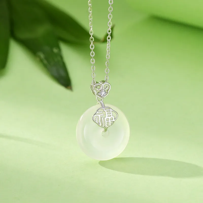 Artisan Lock Heart Jade Natural Chalcedony Jade Necklaces Women's-4