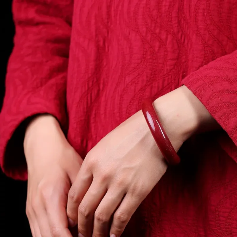 Artisan Lock Heart Jade Cinnabar Jade Bangles Women's-1