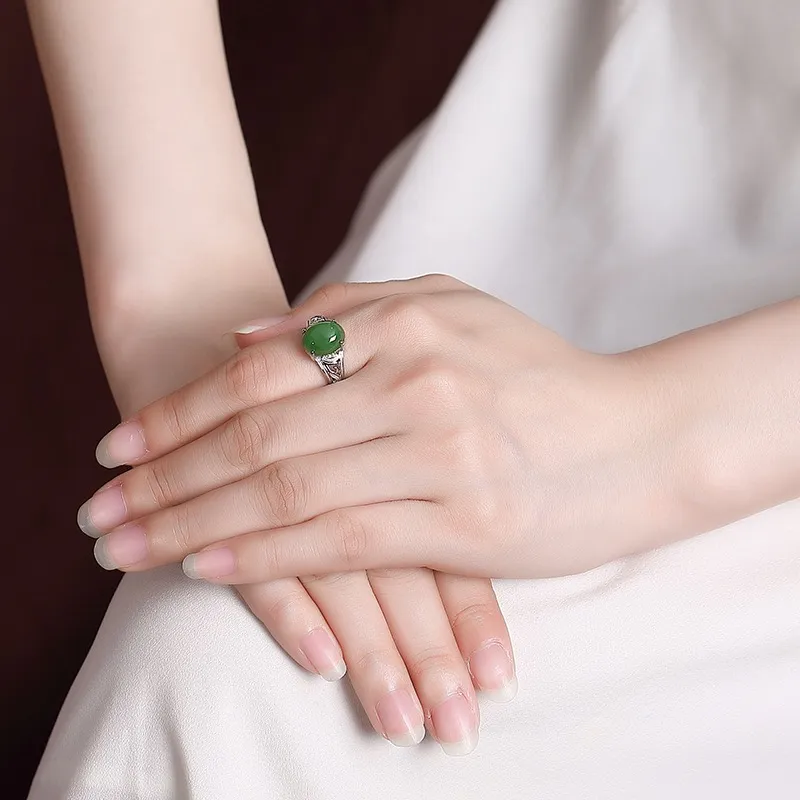 Artisan lock heart jade Hetian Jade Rings Unisex-1