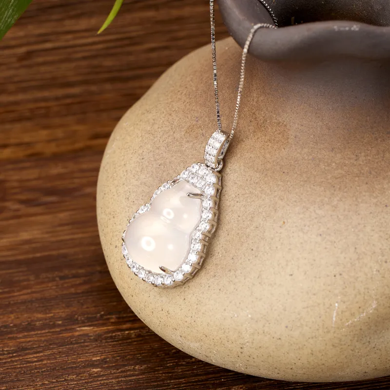 Artisan Lock Heart Jade Chalcedony Necklaces Women's-4