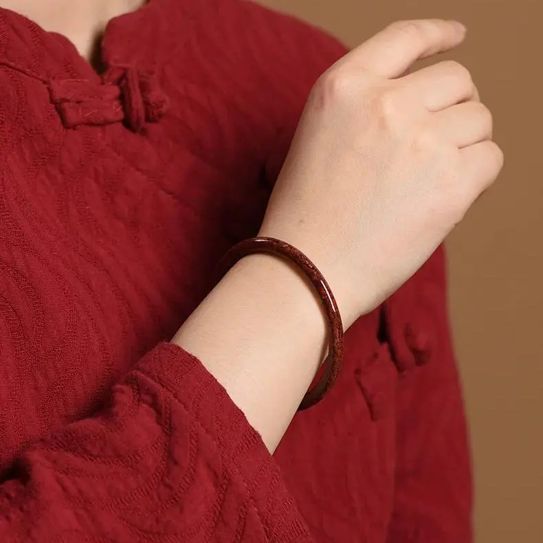 Artisan Lock Heart Jade Reconstructed Cinnabar Bangles Women's-2