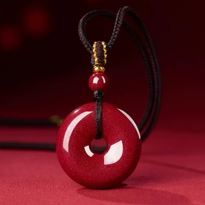 Artisan Lock Heart Jade Reconstructed Cinnabar Necklaces Unisex-4