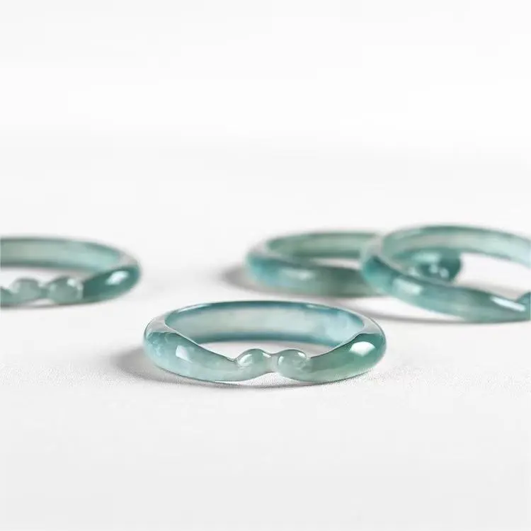 Artisan Lock Heart Jade Glutinous Jade Jadeite Rings Unisex-4