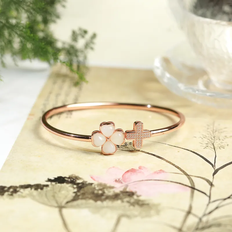 Artisan Lock Heart Jade Hetian Jade 925 Sterling Silver Hetian Jade Bangles Women's Jasper-13