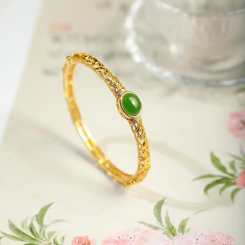 Artisan Lock Heart Jade Hetian Jade 925 Sterling Silver Hetian Jade Bangles Women's Jasper-22