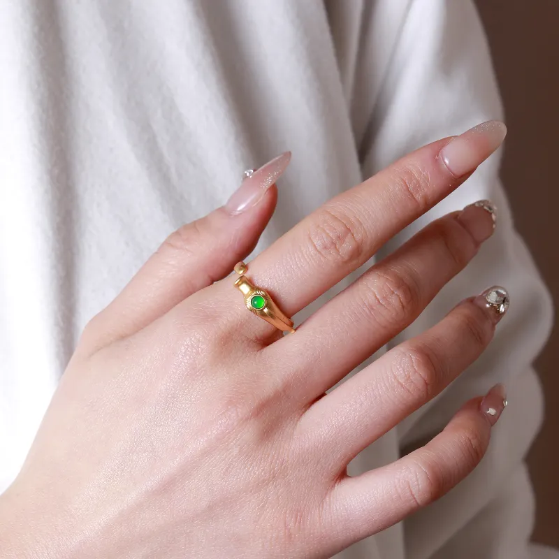 Artisan Lock Heart Jade Chalcedony Rings Unisex-1