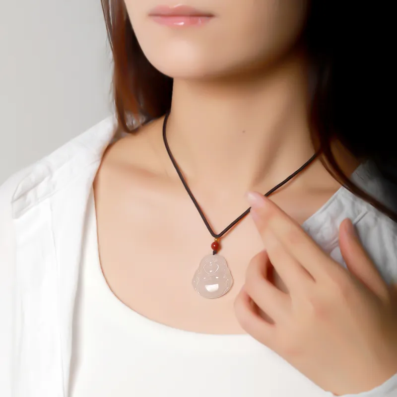 Artisan Lock Heart Jade Chalcedony Jade Necklaces Unisex Chalcedony-3