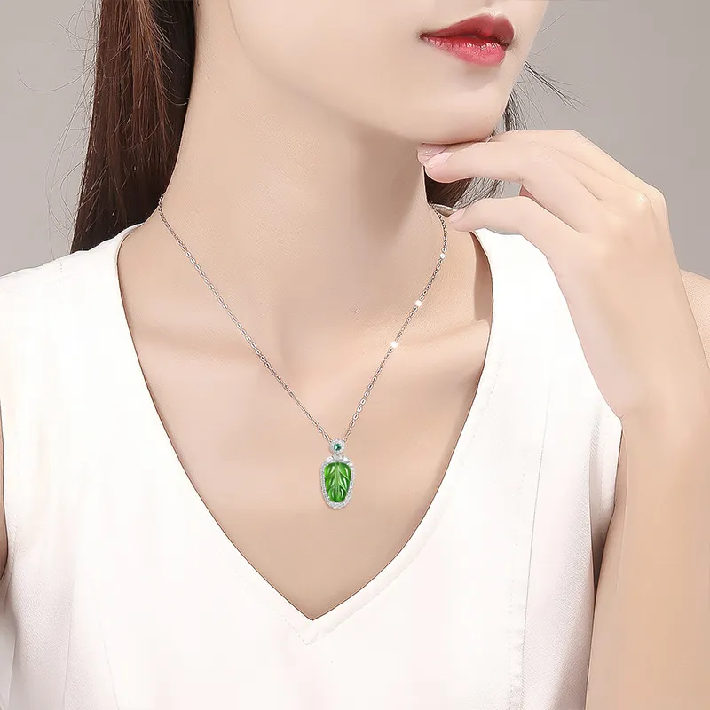 Artisan Lock Heart Jade Ice Glutinous Jadeite Necklaces Women's-1