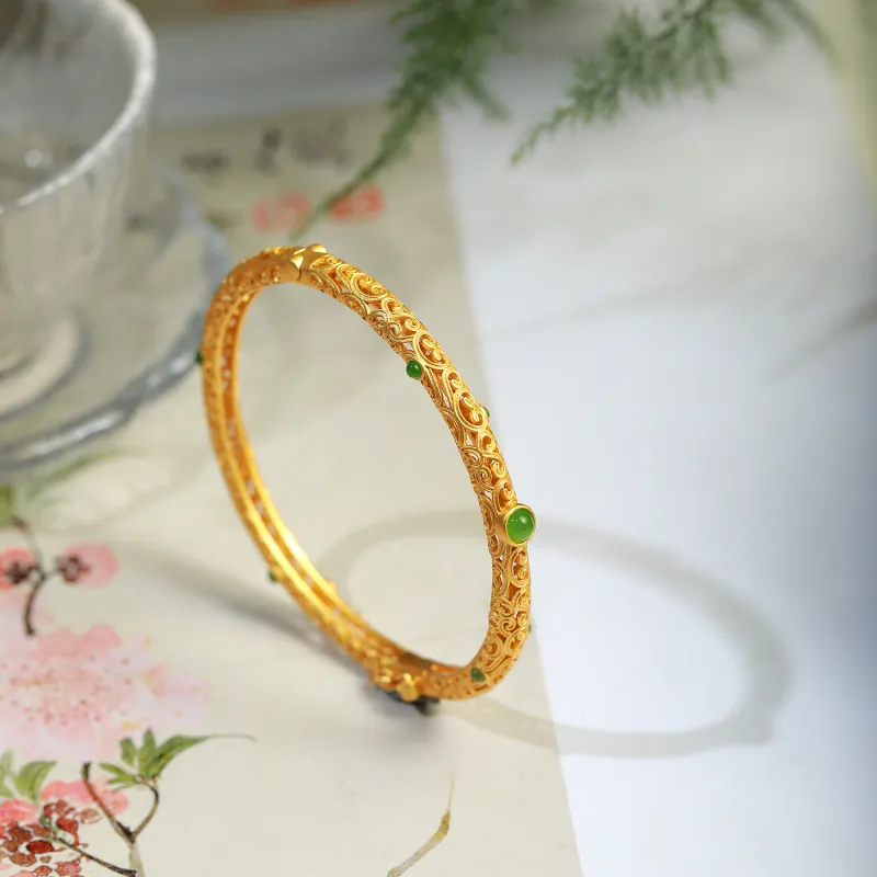 Artisan Lock Heart Jade Hetian Jade S925 Silver Hetian Jade Bangles Women's Jasper-1