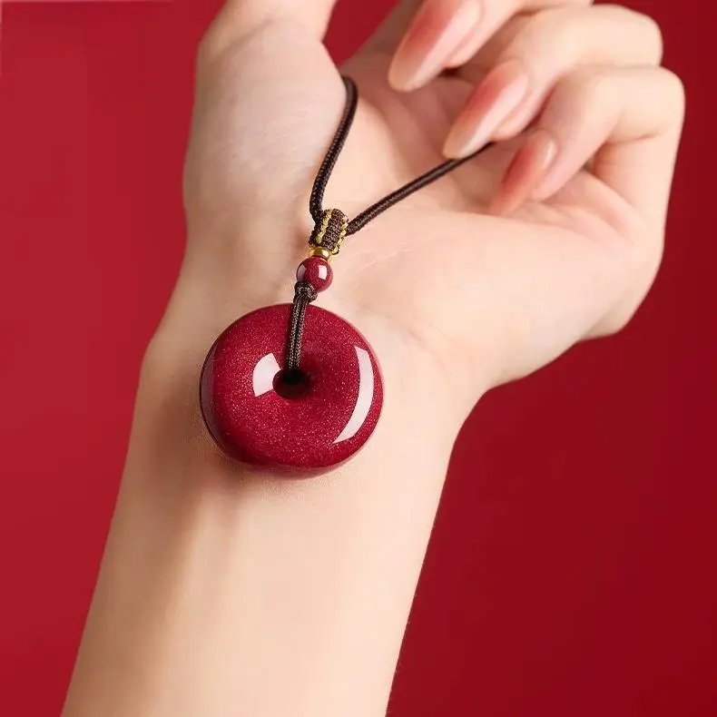 Artisan Lock Heart Jade Reconstructed Cinnabar Necklaces Unisex-2