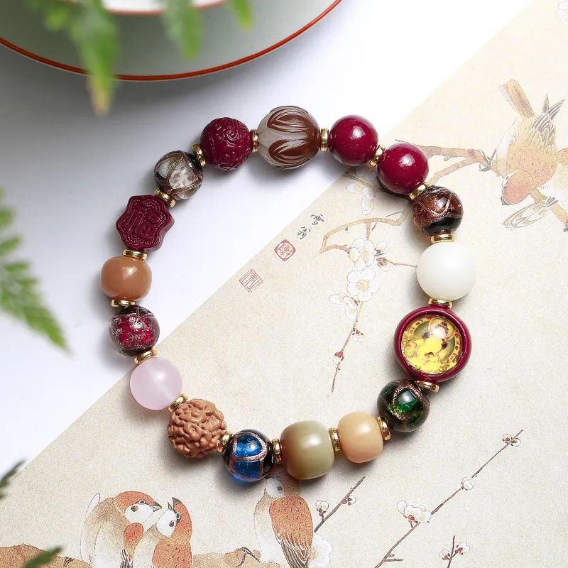 Artisan Lock Heart Jade Bodhi Root Bodhi Seed Bracelets Unisex-3