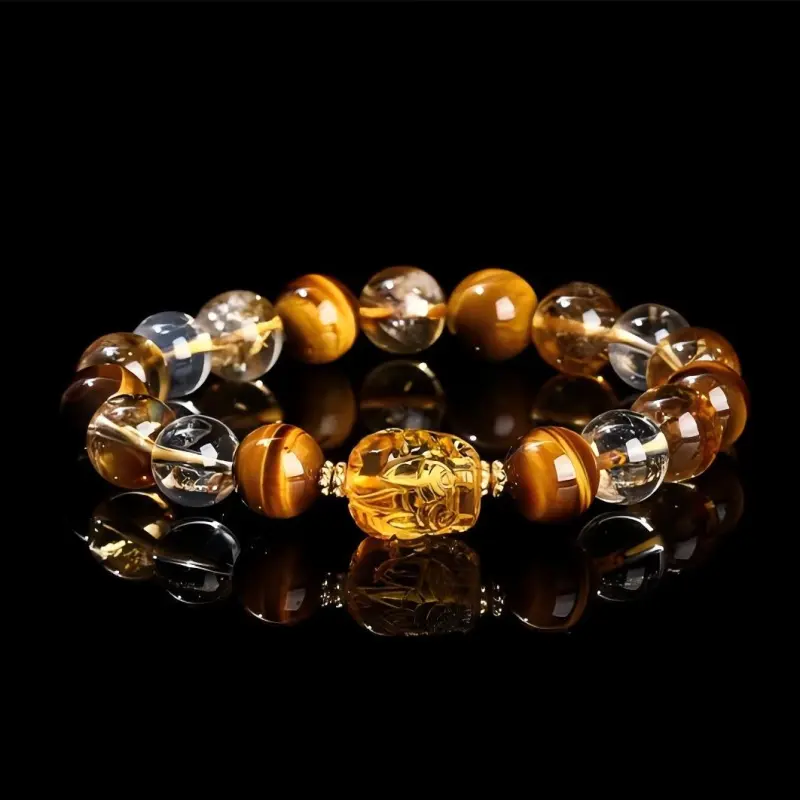Artisan Lock Heart Jade Tiger's Eye Stone Bracelets Unisex-2