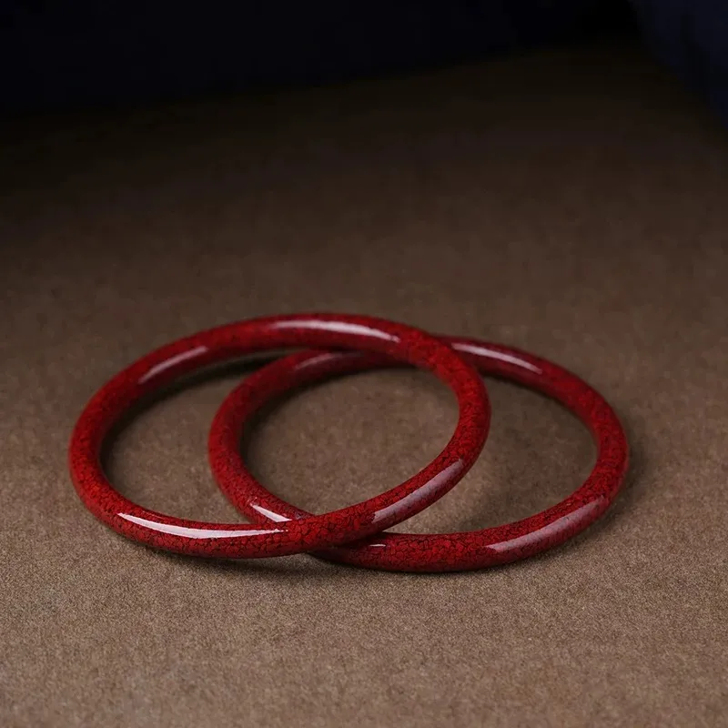 Artisan Lock Heart Jade Reconstructed Cinnabar Bangles Women's-7