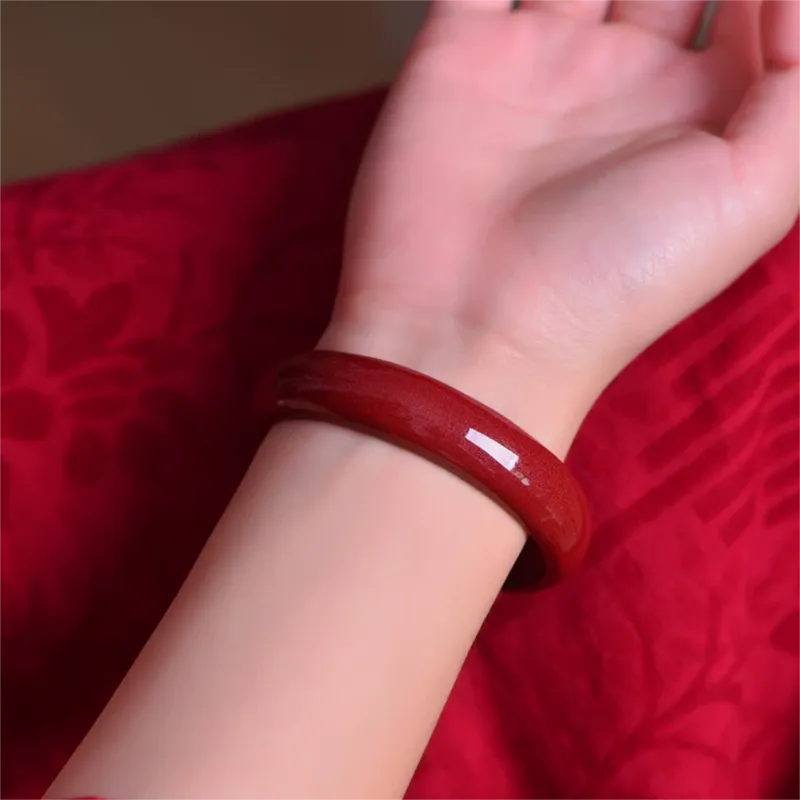 Artisan Lock Heart Jade Cinnabar Jade Bangles Women's-3