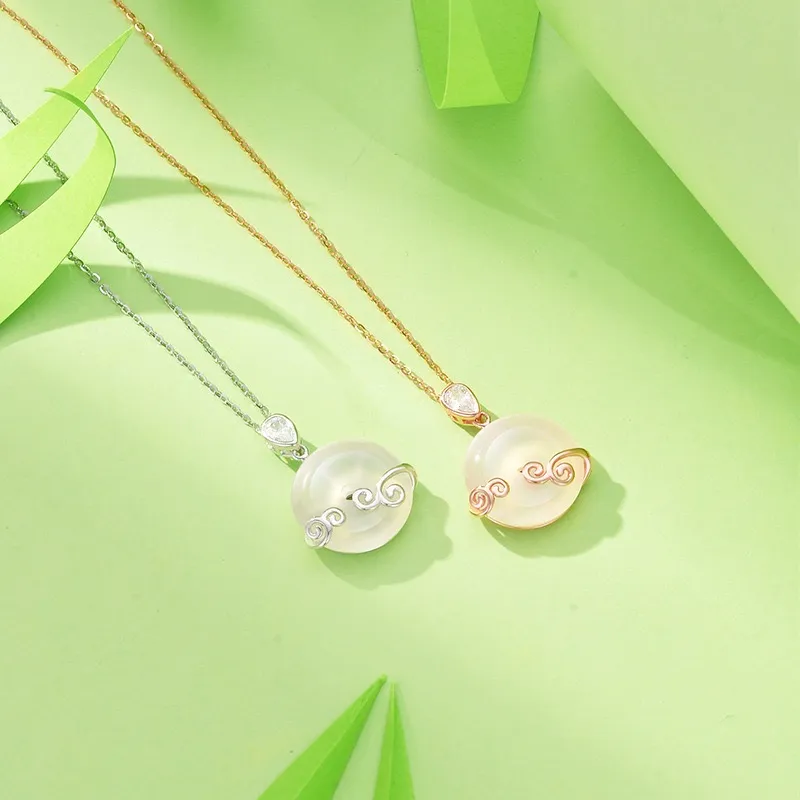 Artisan Lock Heart Jade Natural Chalcedony Necklaces Unisex-2