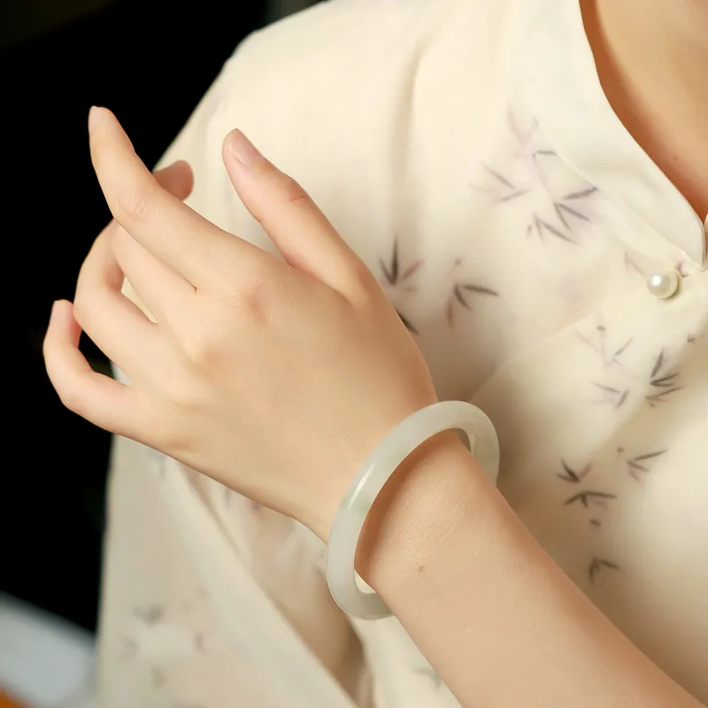 Artisan Lock Heart Jade Tianshan Jade Bangles Women's-1