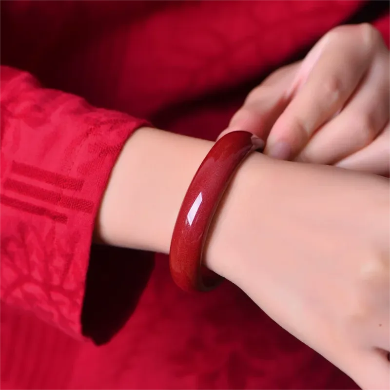 Artisan Lock Heart Jade Cinnabar Jade Bangles Women's-4
