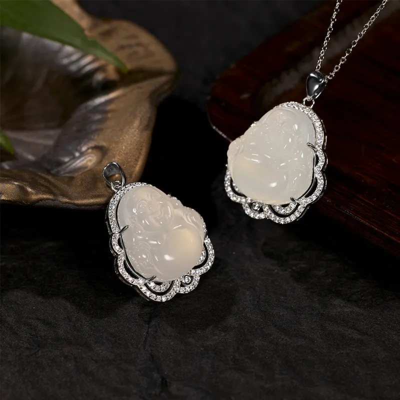Artisan Lock Heart Jade Chalcedony Necklaces Women's-3