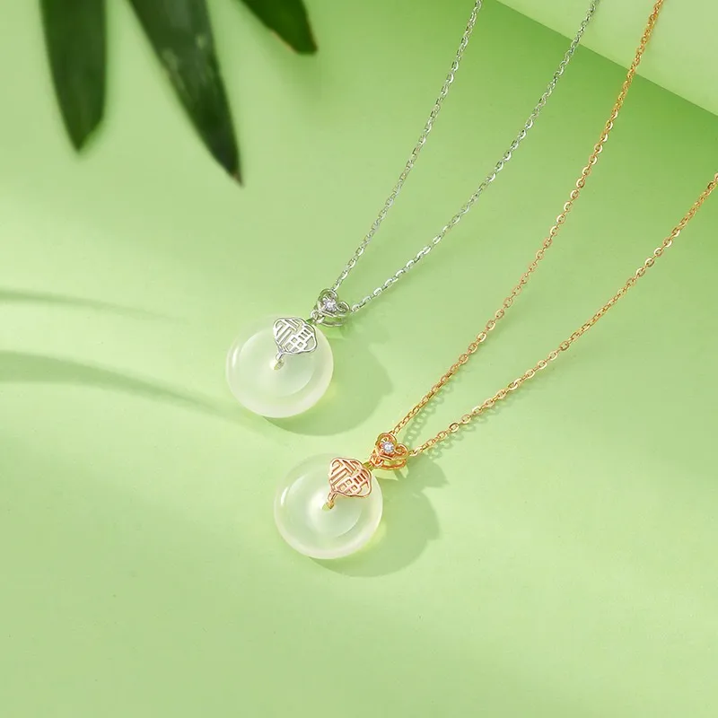 Artisan Lock Heart Jade Natural Chalcedony Jade Necklaces Women's-2