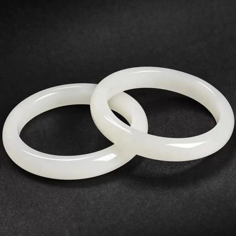 Artisan Lock Heart Jade Bangles Pale Greenish White Jade Unisex-4