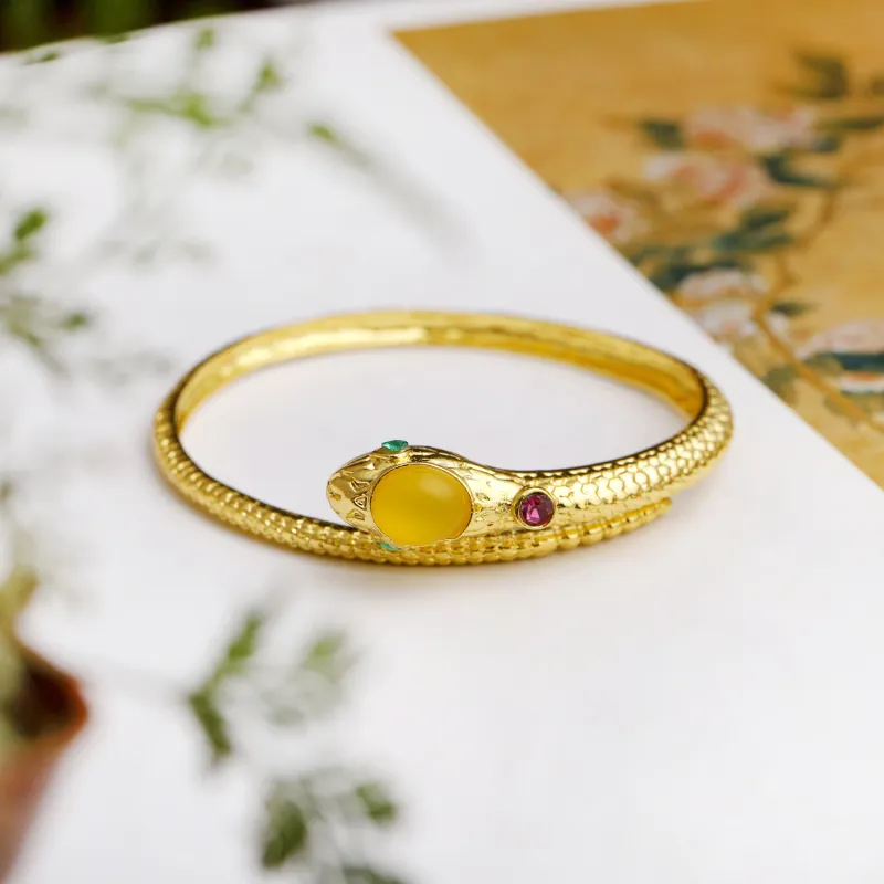 Artisan Lock Heart Jade Chalcedony Bangles Women's-3