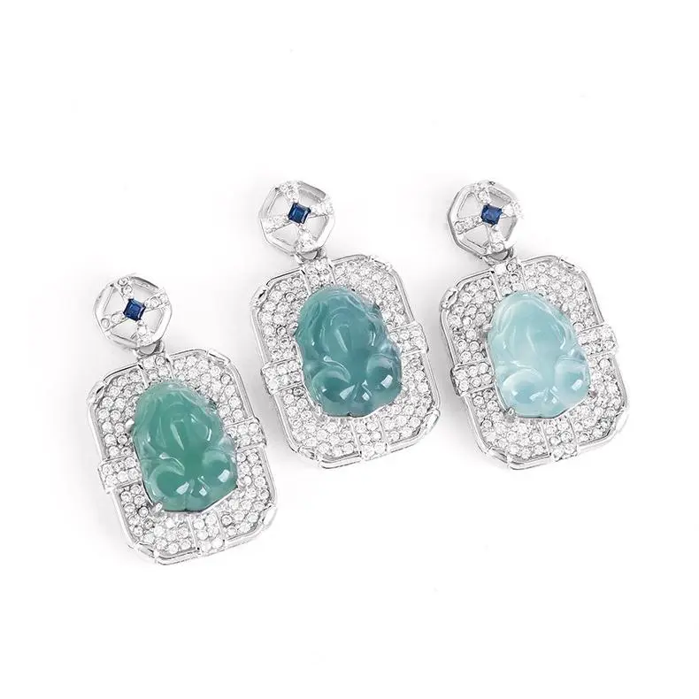 Artisan Lock Heart Jade Ice Type Jadeite Necklaces Women's-5