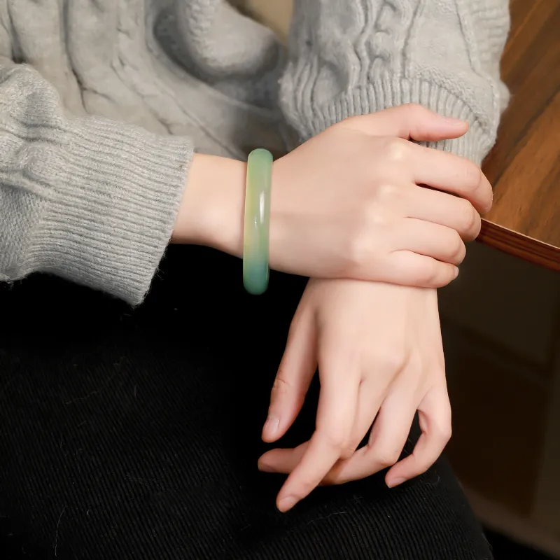 Artisan Lock Heart Jade Chalcedony Bangles Women's-2