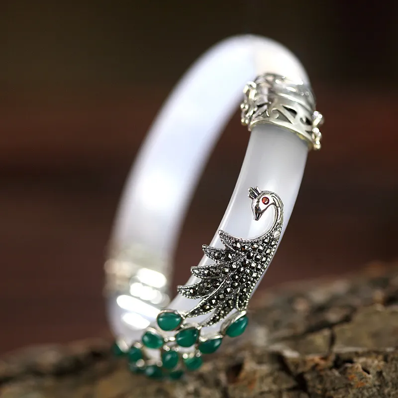 Artisan Lock Heart Jade Chalcedony Bangles Women's-1