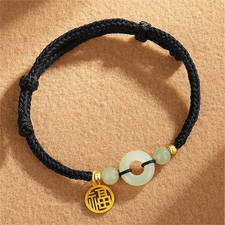 Artisan Lock Heart Jade Hetian Jade Bracelets Unisex Pale Greenish White Jade-2